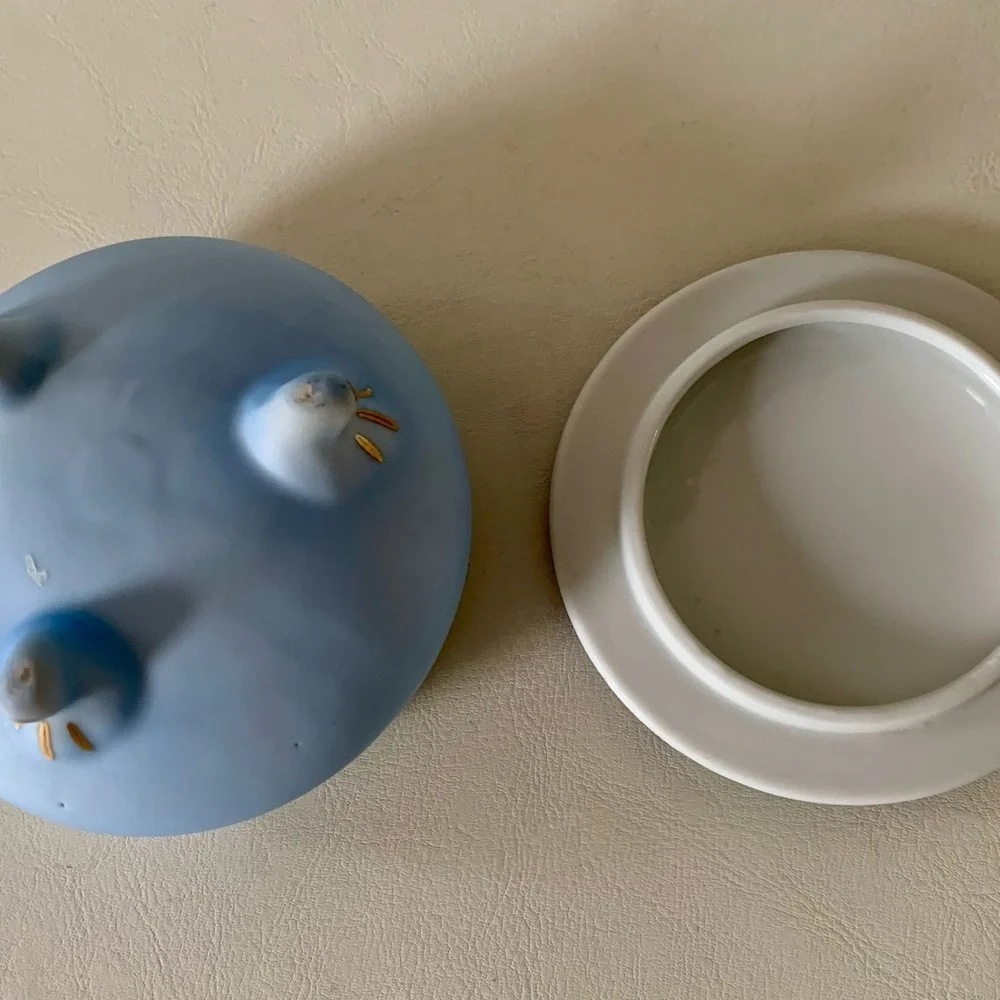 Vintage Hand Painted Blue Trinket Box